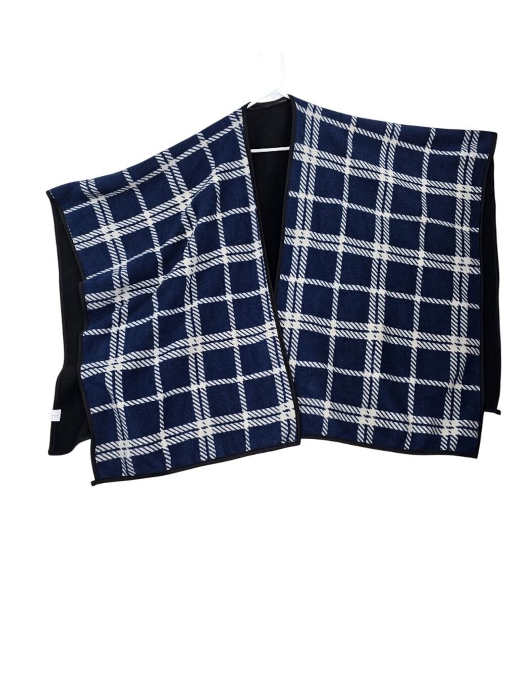 Nicole Plaid Reversible Shawl One Size Polyester Navy/White Geometric Wrap Scarf
